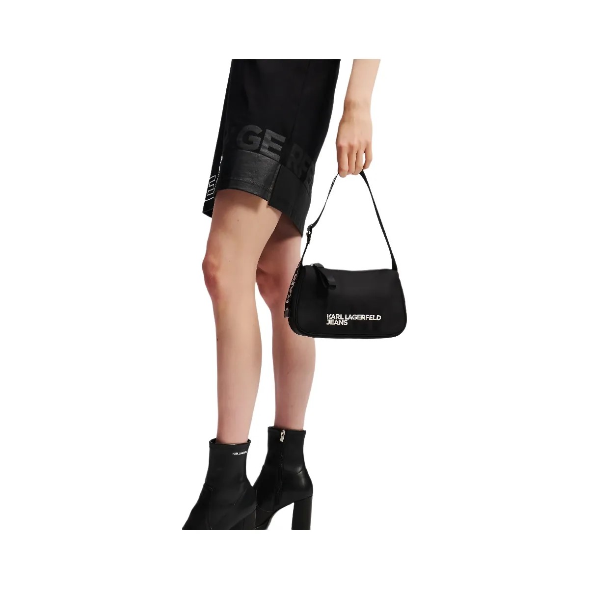 Karl Lagerfeld Logo Nylon Shoulder Bag Black - HypeFly India View 2