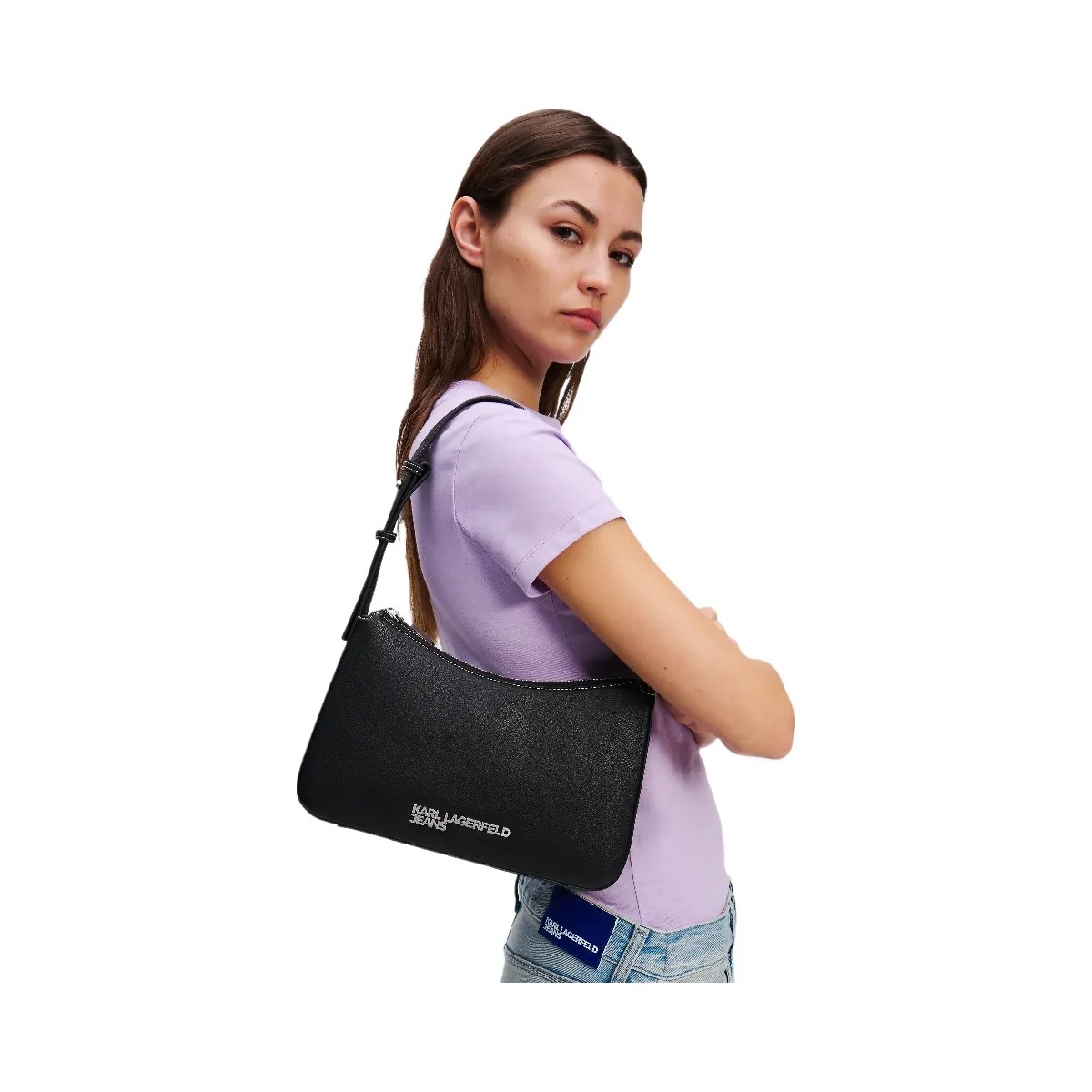 Karl Lagerfeld Metal Logo Shoulder Bag Black - HypeFly India View 2