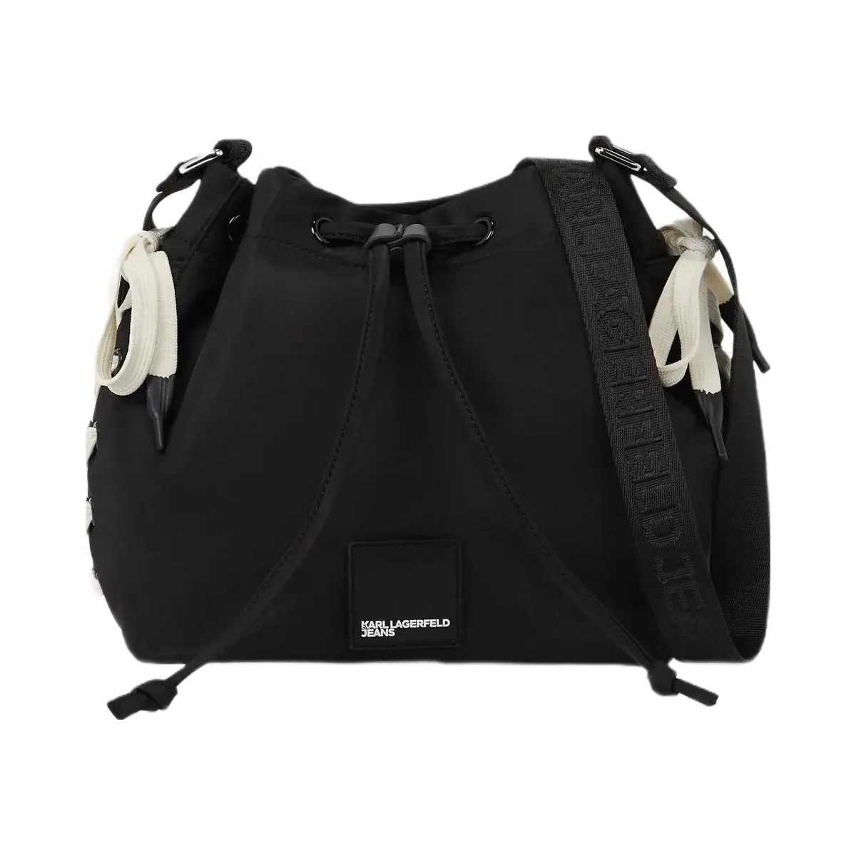 Karl Lagerfeld Nylon Lace-Up Bucket Bag Black - HypeFly India View 1