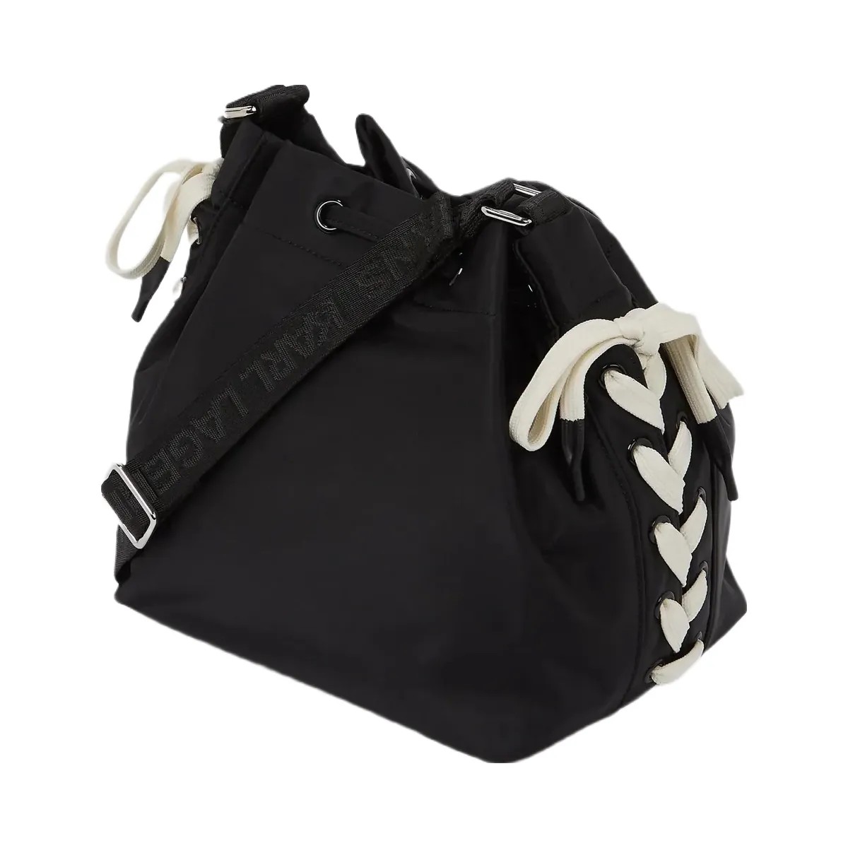 Karl Lagerfeld Nylon Lace-Up Bucket Bag Black - HypeFly India View 4