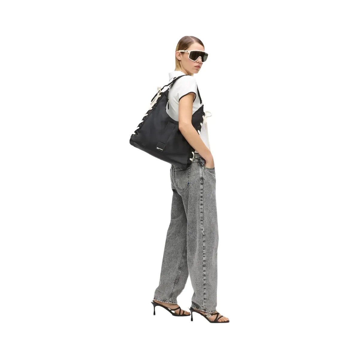 Karl Lagerfeld Nylon Lace-Up Tote Bag Black - HypeFly India View 2