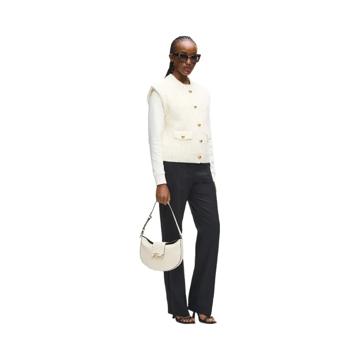 Karl Lagerfeld Signature Moon Bag Off White - HypeFly India View 2