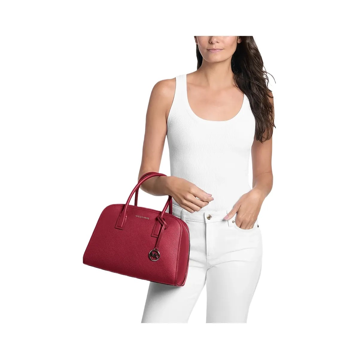 Michael Kors Ashton Medium Satchel Maroon - HypeFly India View 4