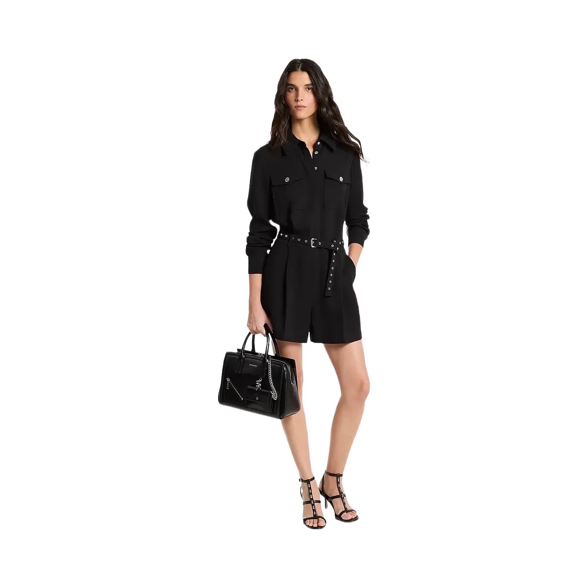Michael Kors Belted Crepe Romper Black - HypeFly India View 1