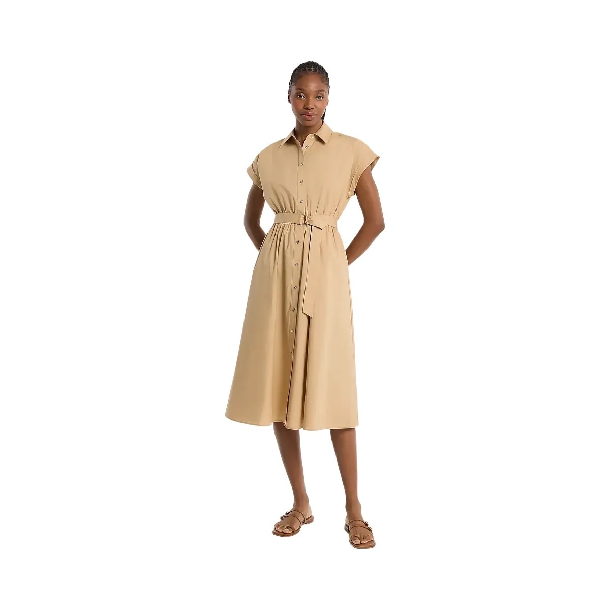 Michael Kors Cotton Poplin Midi Dress Khaki - HypeFly India View 1