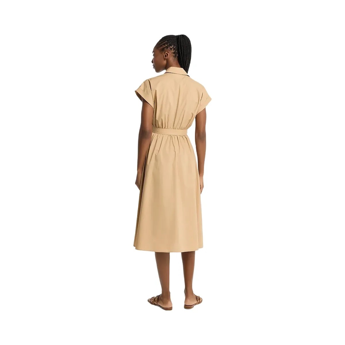 Michael Kors Cotton Poplin Midi Dress Khaki - HypeFly India View 2