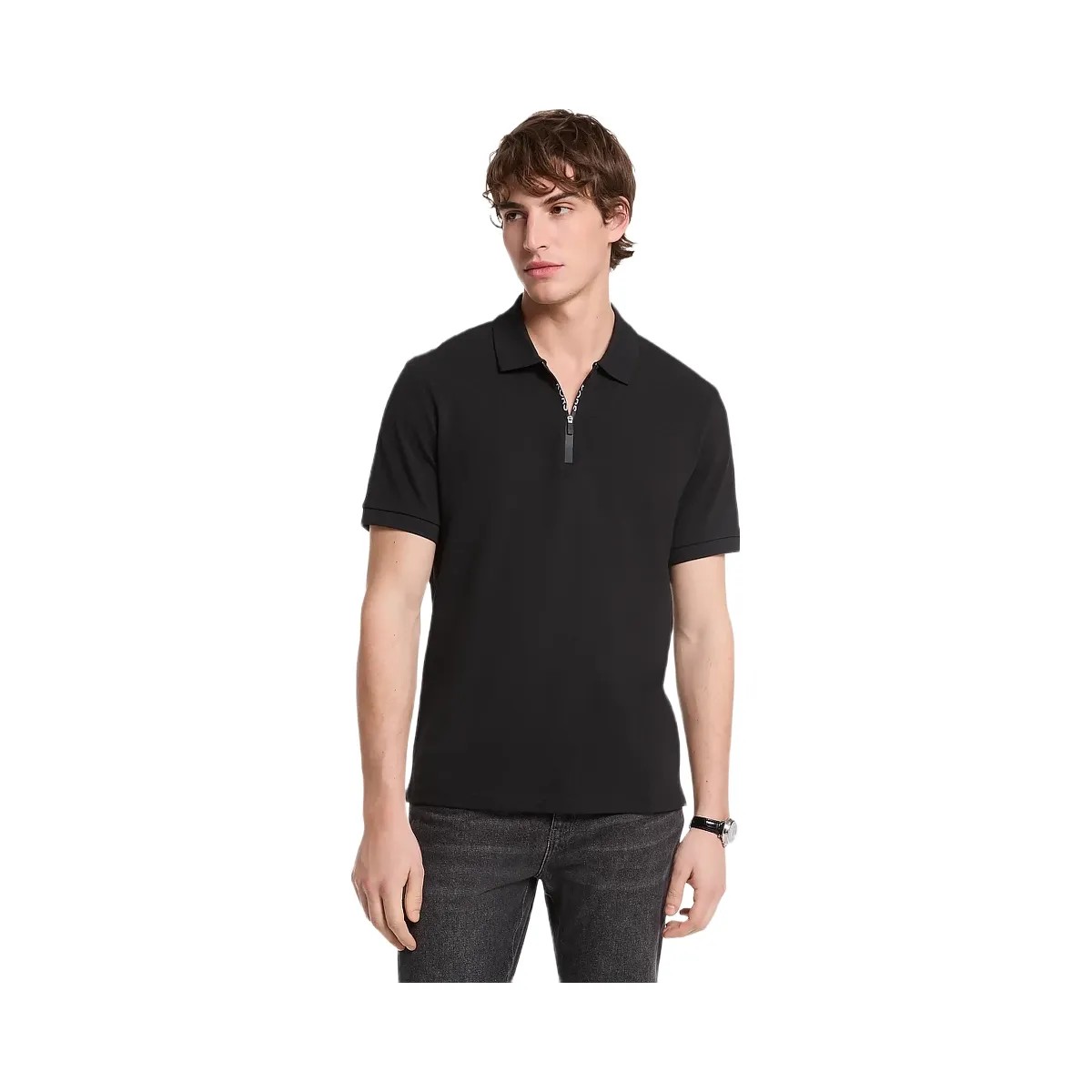 Michael Kors Cotton Zip-Up Polo Shirt Black - HypeFly India View 1