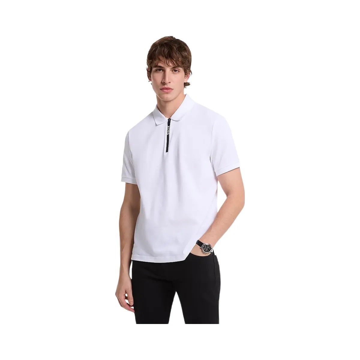 Michael Kors Cotton Zip-Up Polo Shirt White - HypeFly India View 1