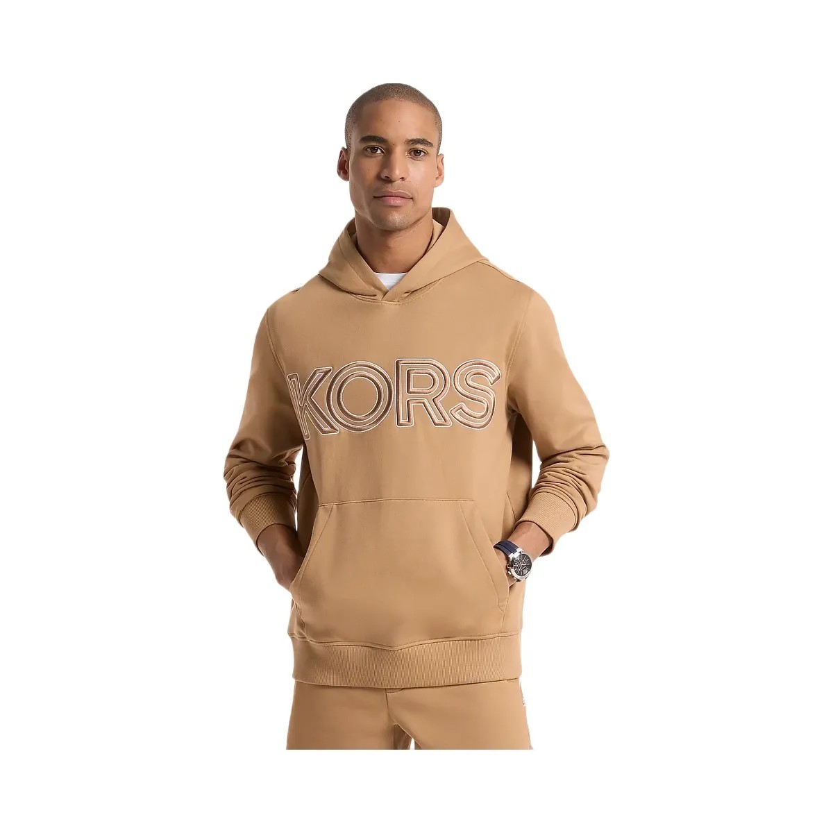 Michael Kors Logo Cotton Hoodie Dark Camel - HypeFly India View 1