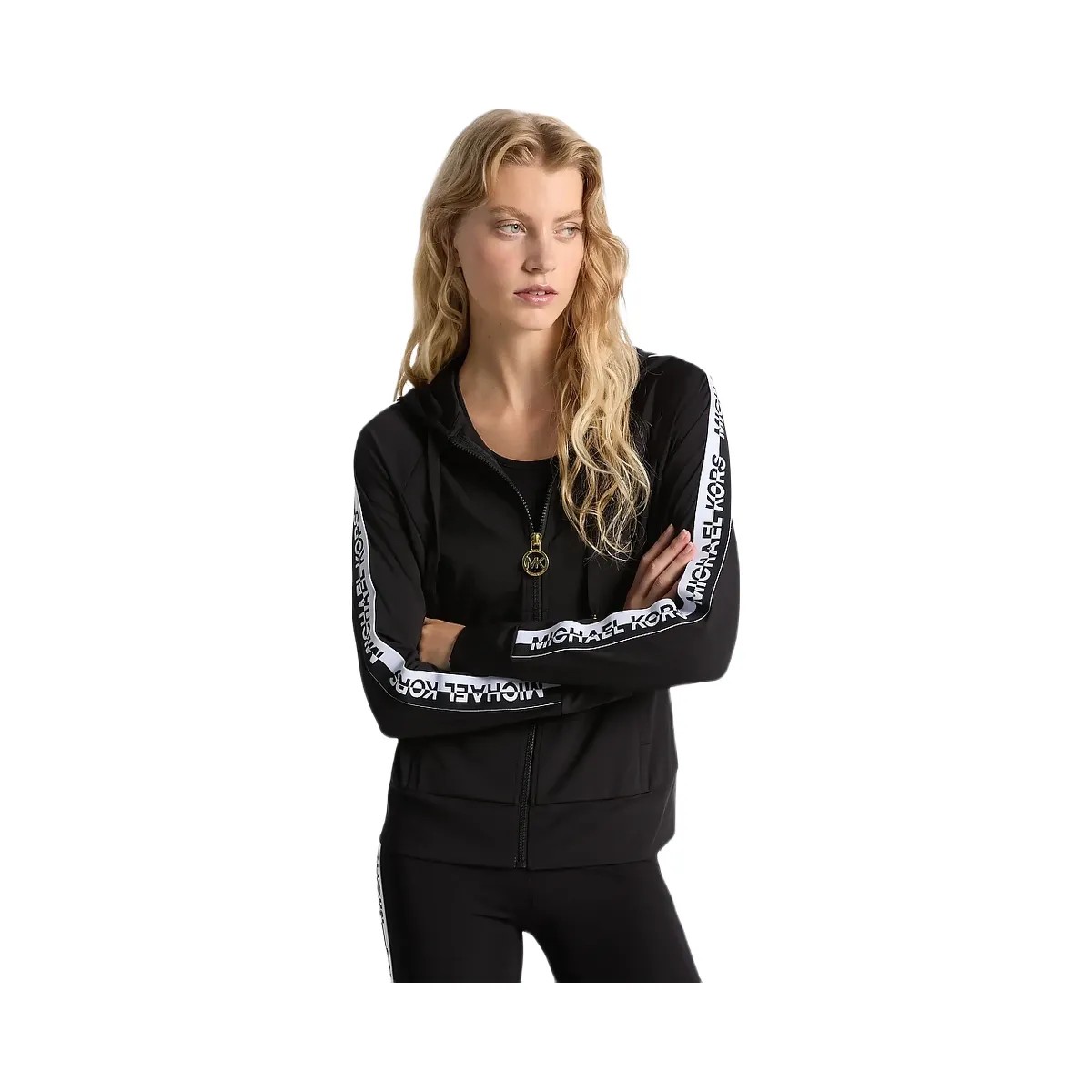 Michael Kors Logo Tape Zip-Up Hoodie Black - HypeFly India View 1