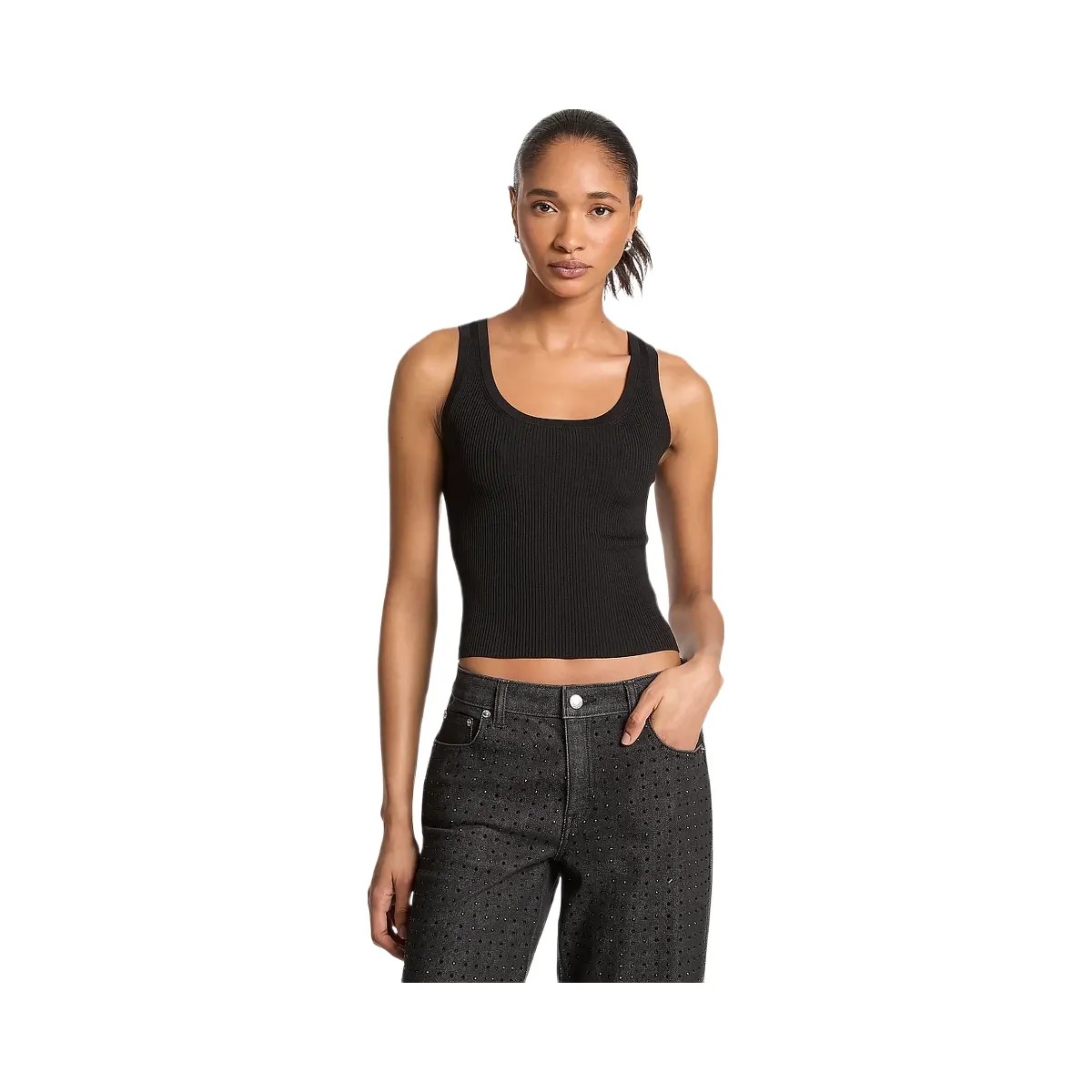 Michael Kors Ribbed Viscose Tank Top Black - HypeFly India View 1