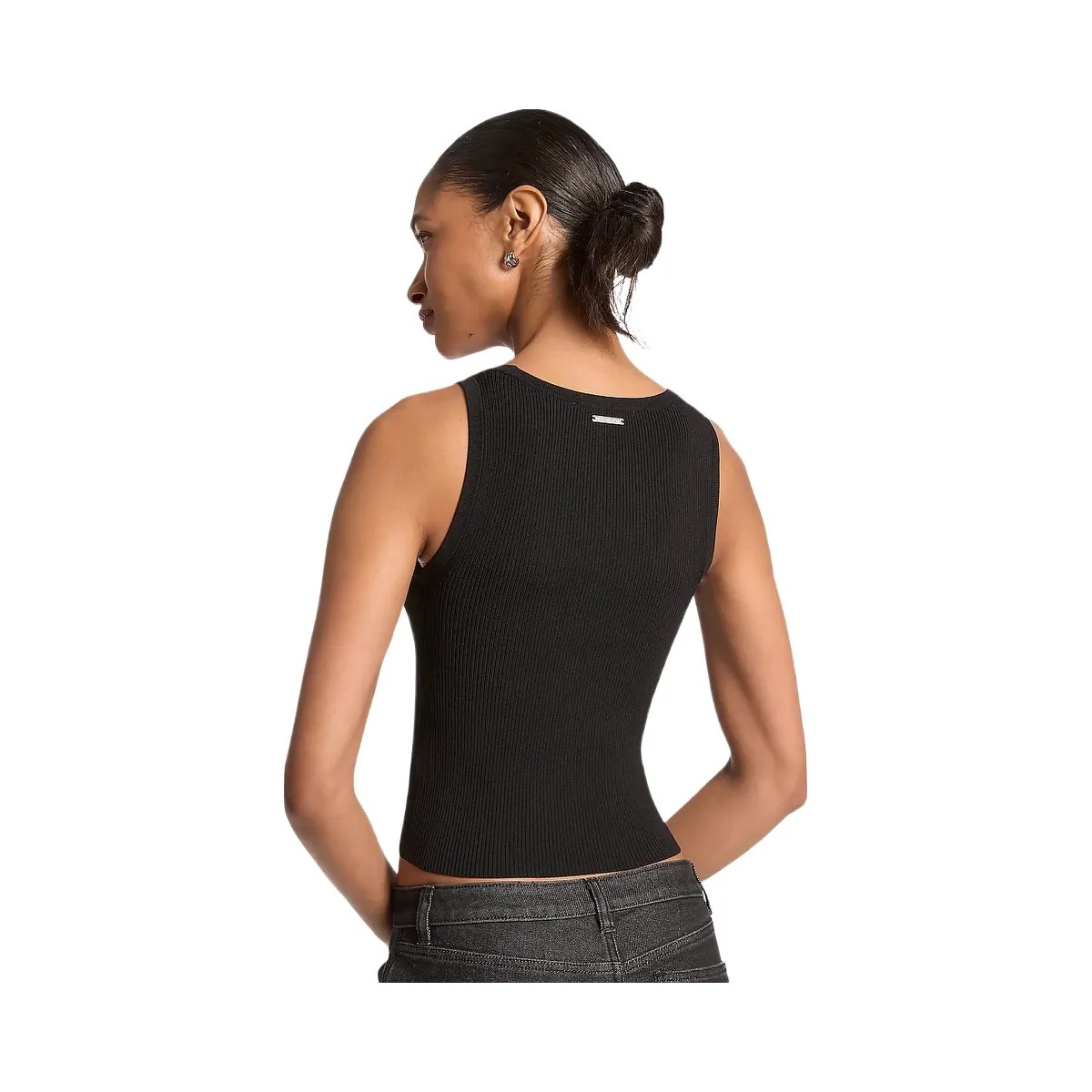 Michael Kors Ribbed Viscose Tank Top Black - HypeFly India View 2
