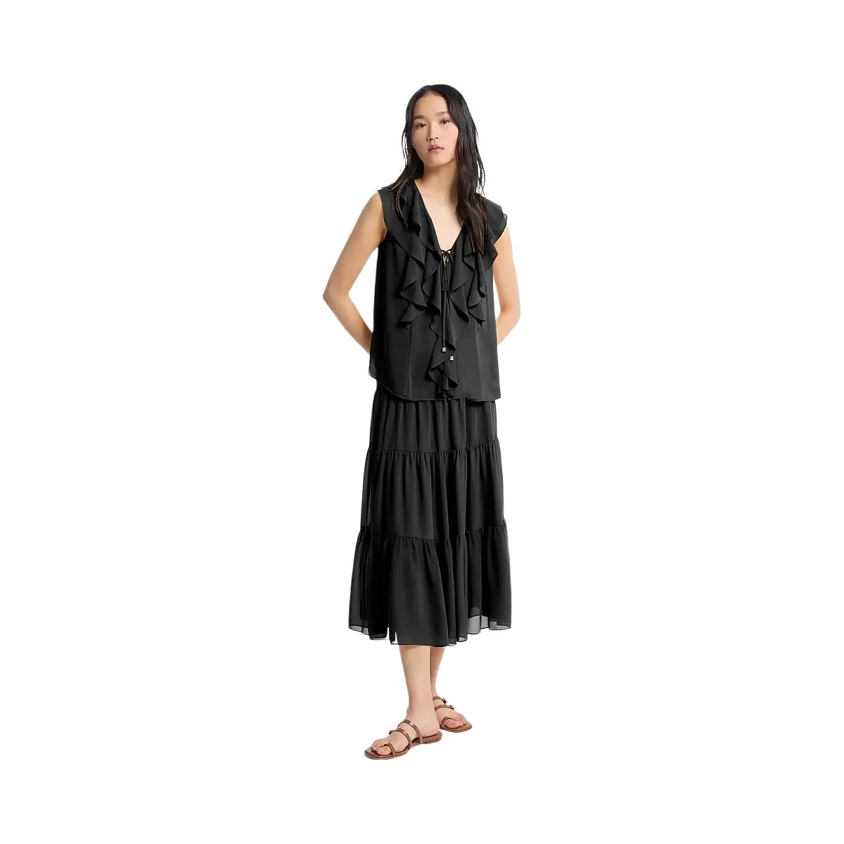 Michael Kors Ruffled Georgette Blouse Black - HypeFly India View 1