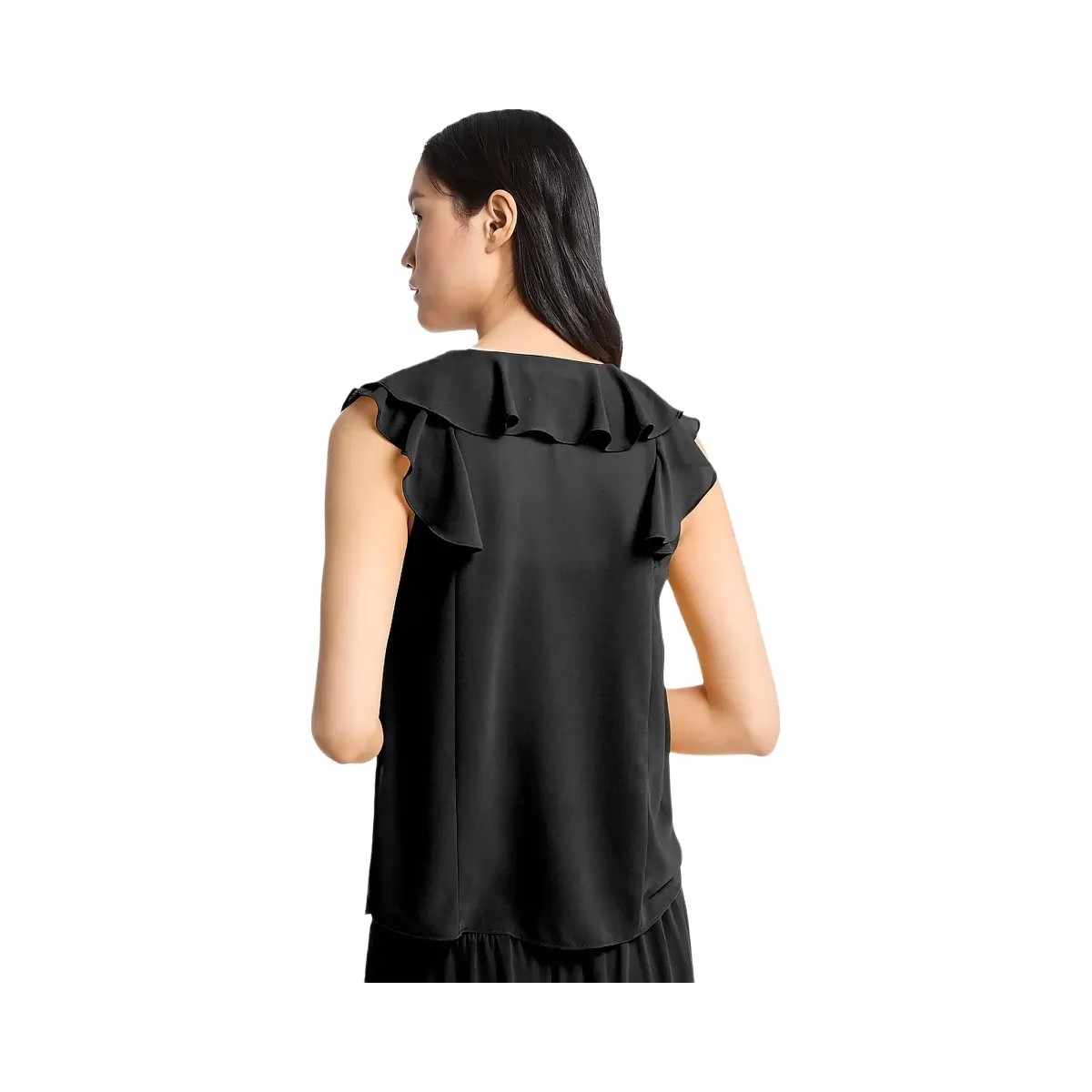 Michael Kors Ruffled Georgette Blouse Black - HypeFly India View 2