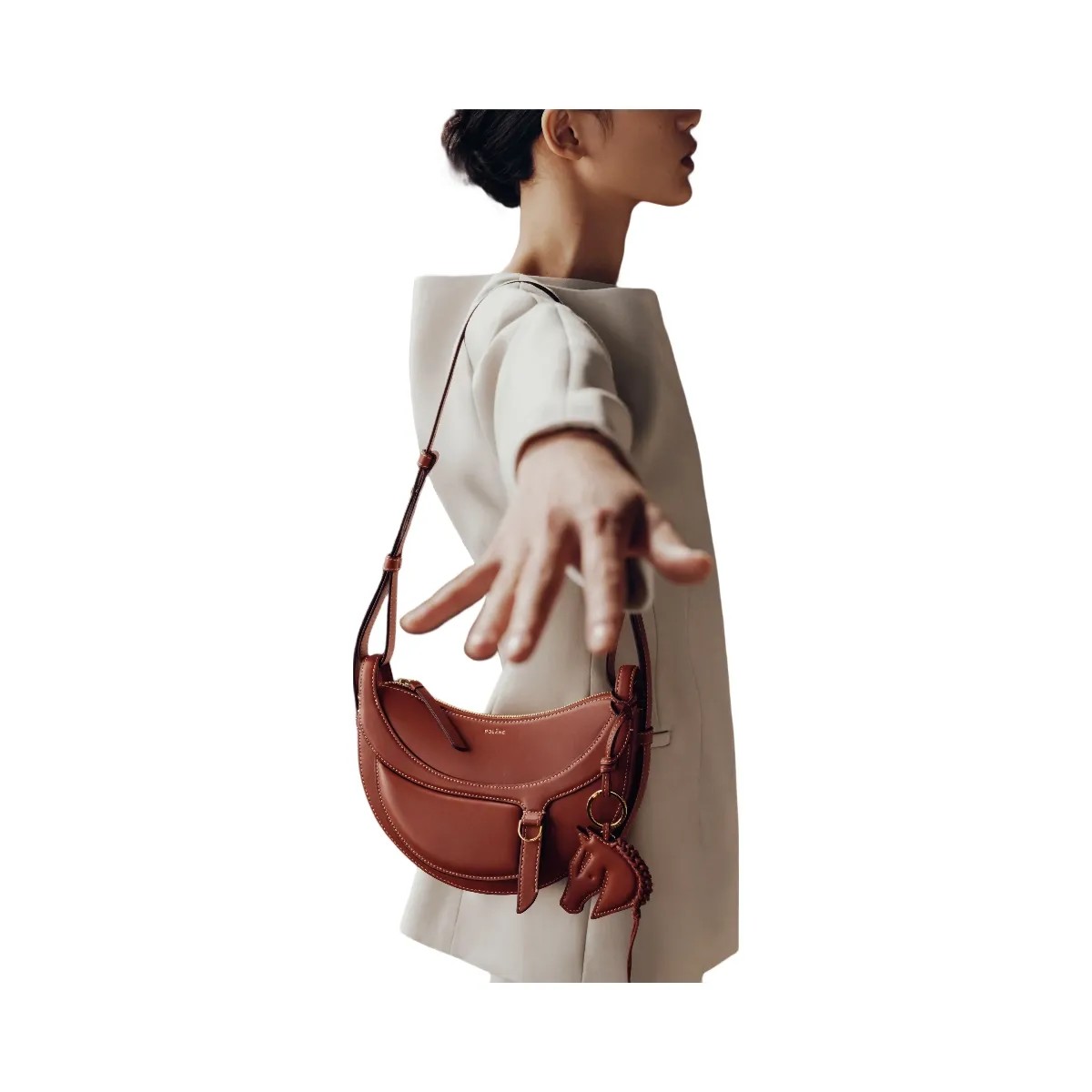 Polène Numéro Dix Galop Leather Bag Cognac - HypeFly India View 4
