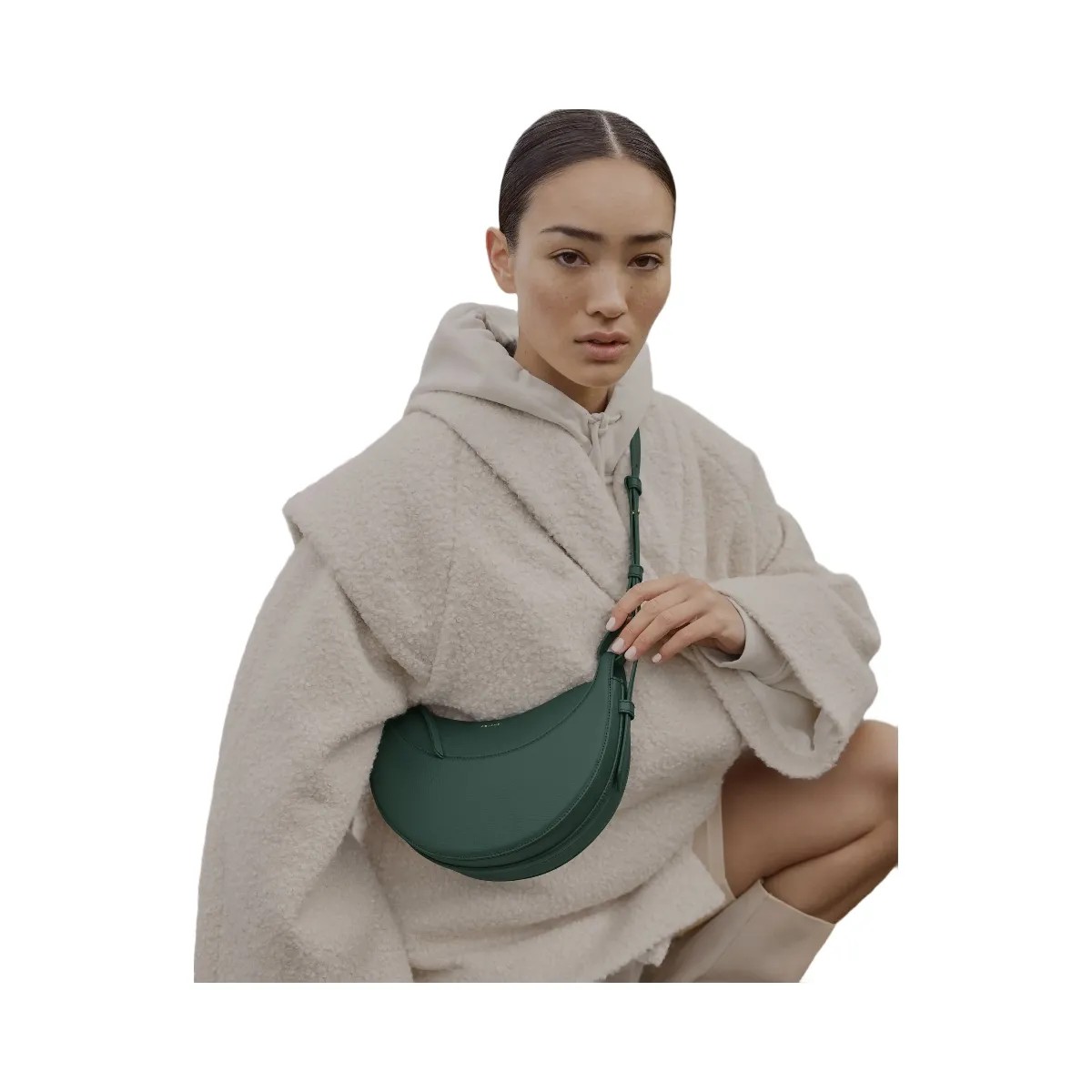 Polène Numéro Dix Textured Leather Bag Green - HypeFly India View 5
