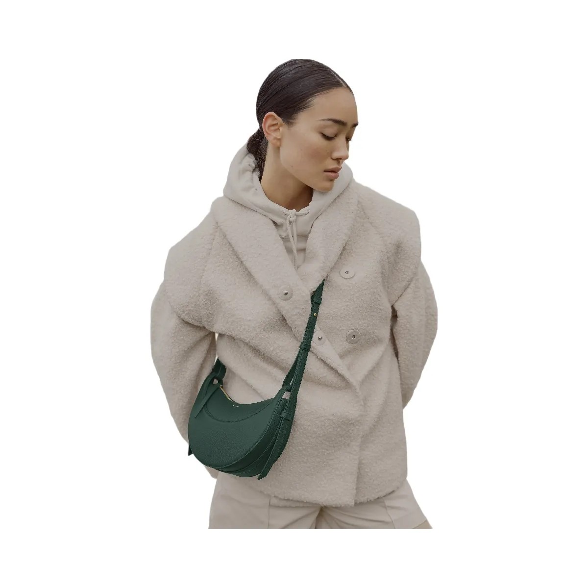 Polène Numéro Dix Textured Leather Bag Green - HypeFly India View 6