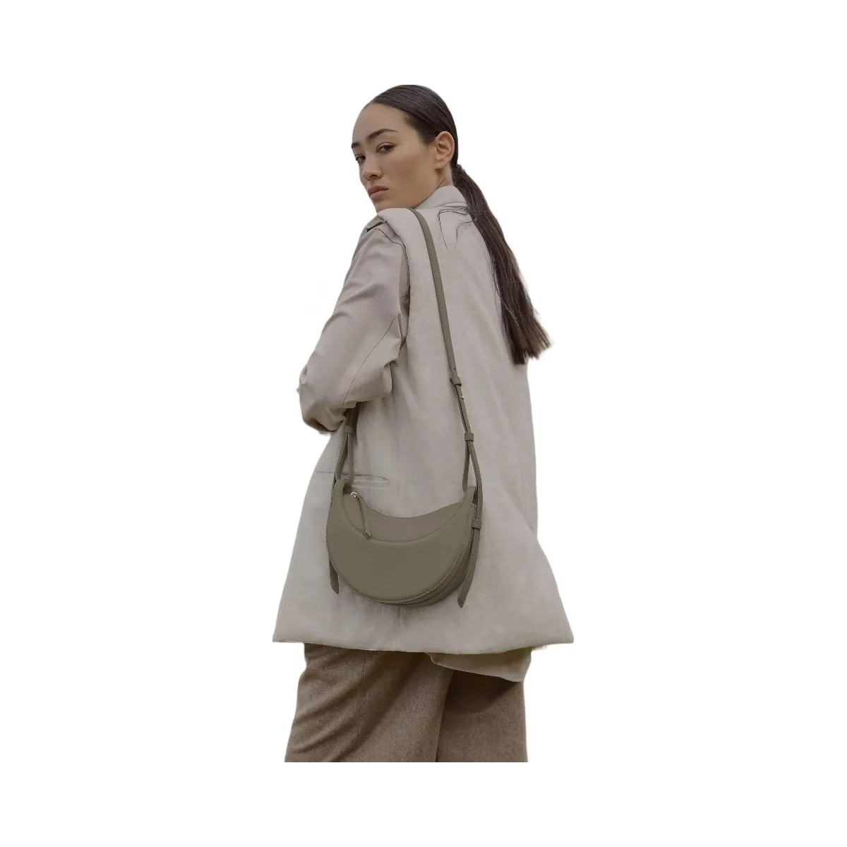 Polène Numéro Dix Textured Leather Bag Olive - HypeFly India View 5