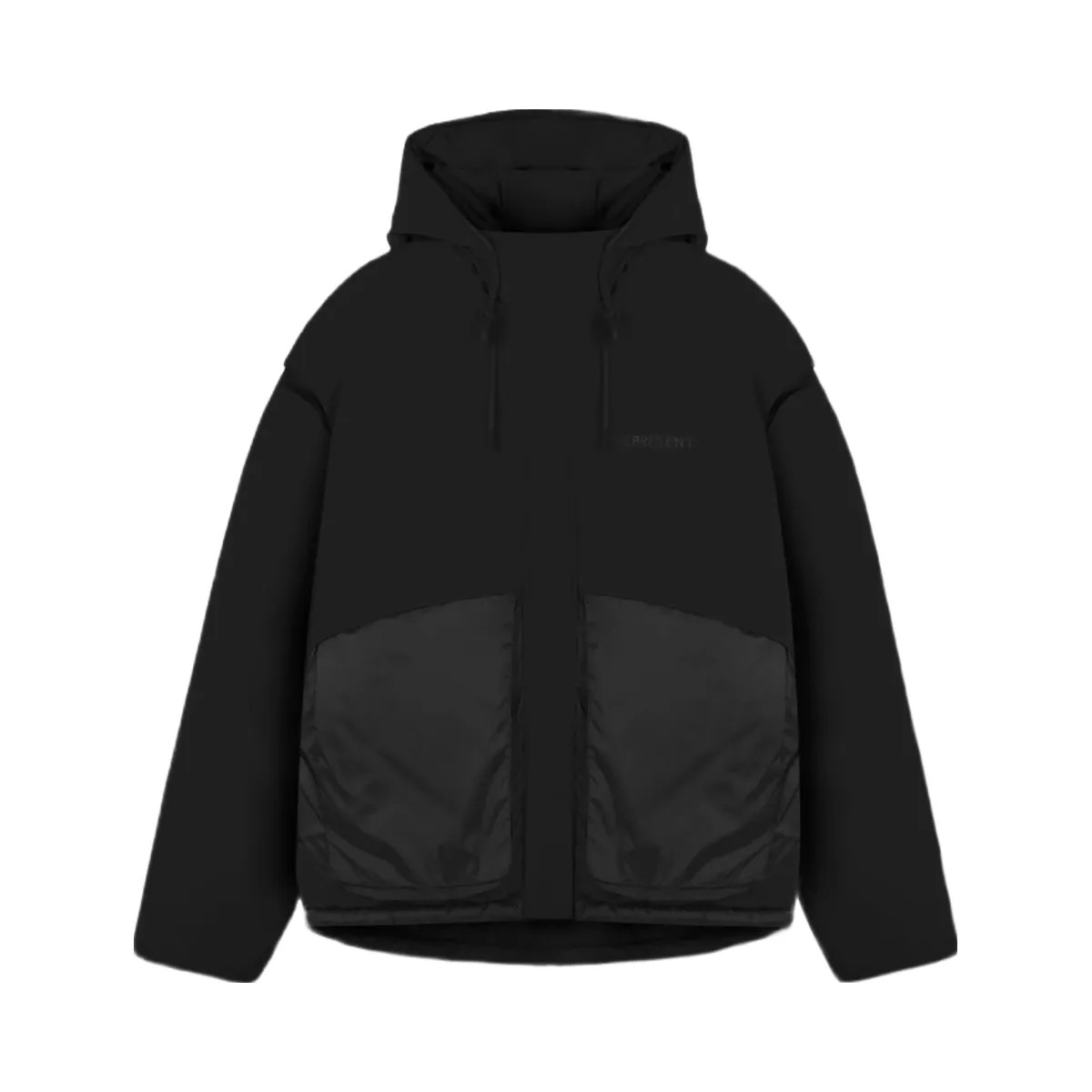 Represent Layered Hooded Puffer Jet Black - HypeFly India View 1