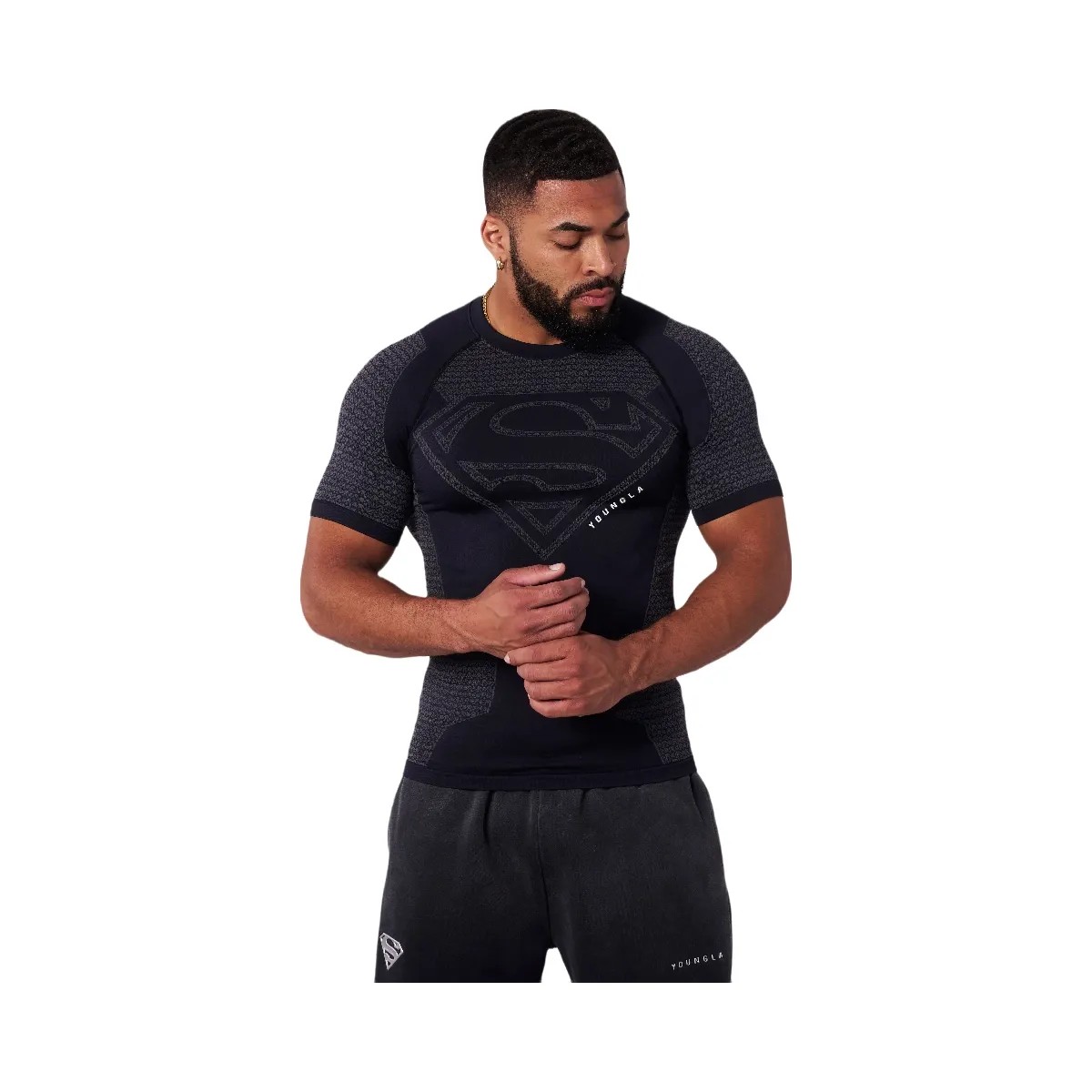 YoungLA Superman Compression Tees 'Black' - HypeFly India View 1