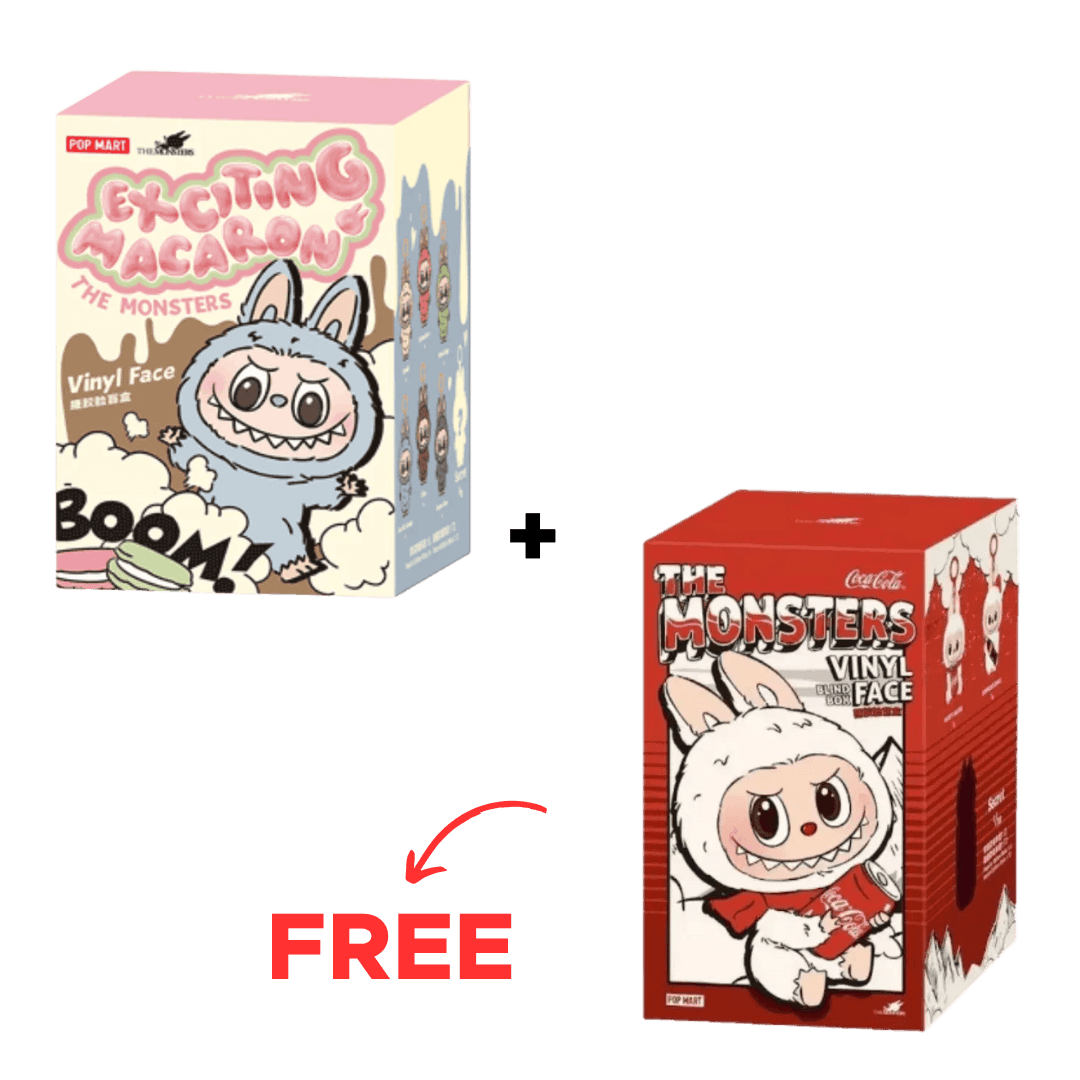  BUY 1 GET 1 FREE - Pop Mart Labubu The Monsters Tasty Macarons + Coca Cola Vinyl Face Sealed Case Pack of 2 - HypeFly India View 1