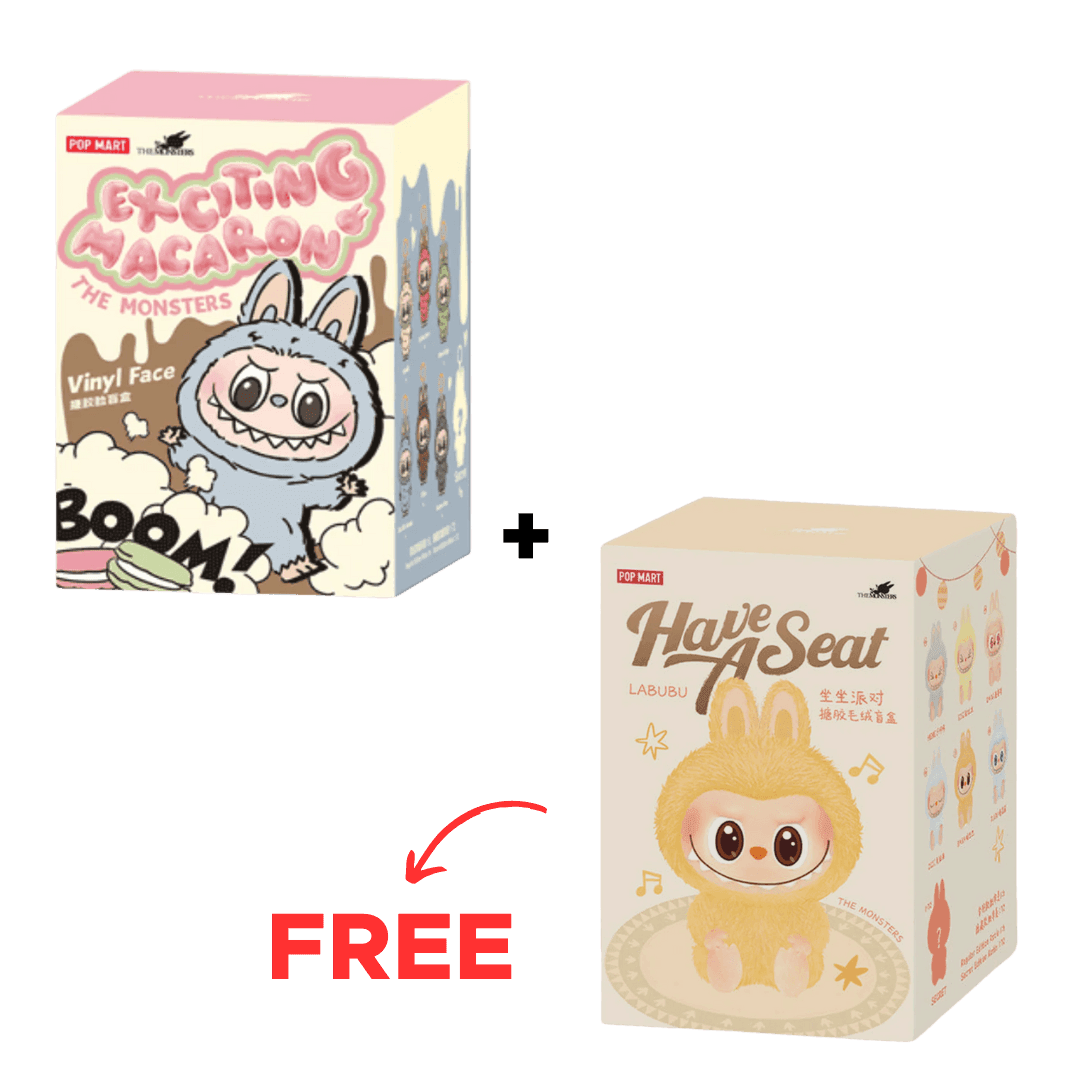  BUY 1 GET 1 FREE - Pop Mart Labubu The Monsters Tasty Macarons + Have a Seat Vinyl Face Sealed Case Pack of 2 - HypeFly India View 1