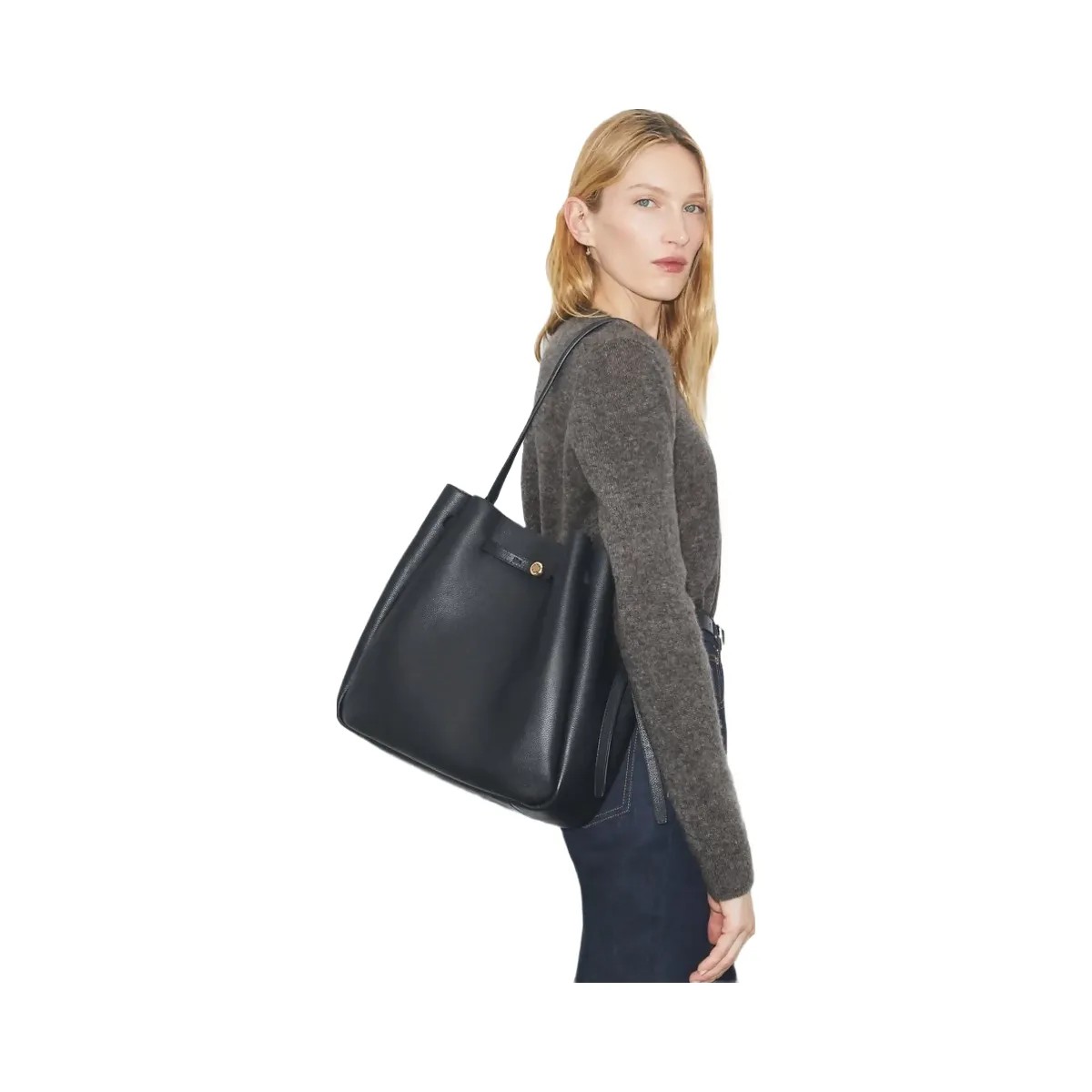 Tory Burch Large Romy Bucket Bag Black - HypeFly India View 3