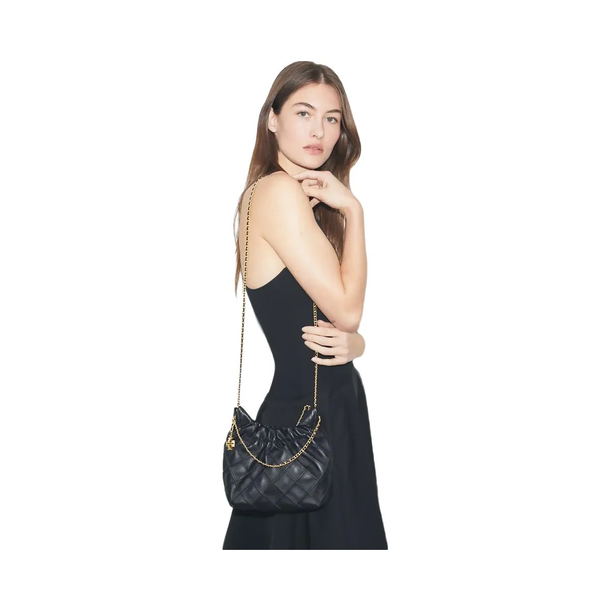 Tory Burch Mini Fleming Soft Hobo Bag Black - HypeFly India View 2