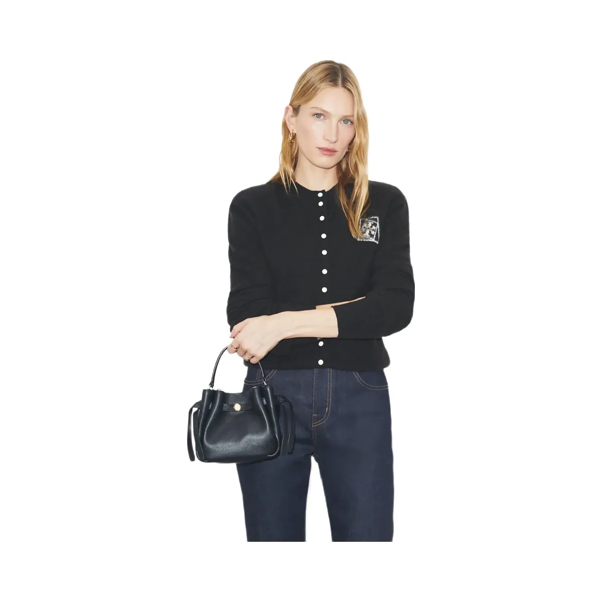 Tory Burch Mini Romy Bucket Bag Black - HypeFly India View 3
