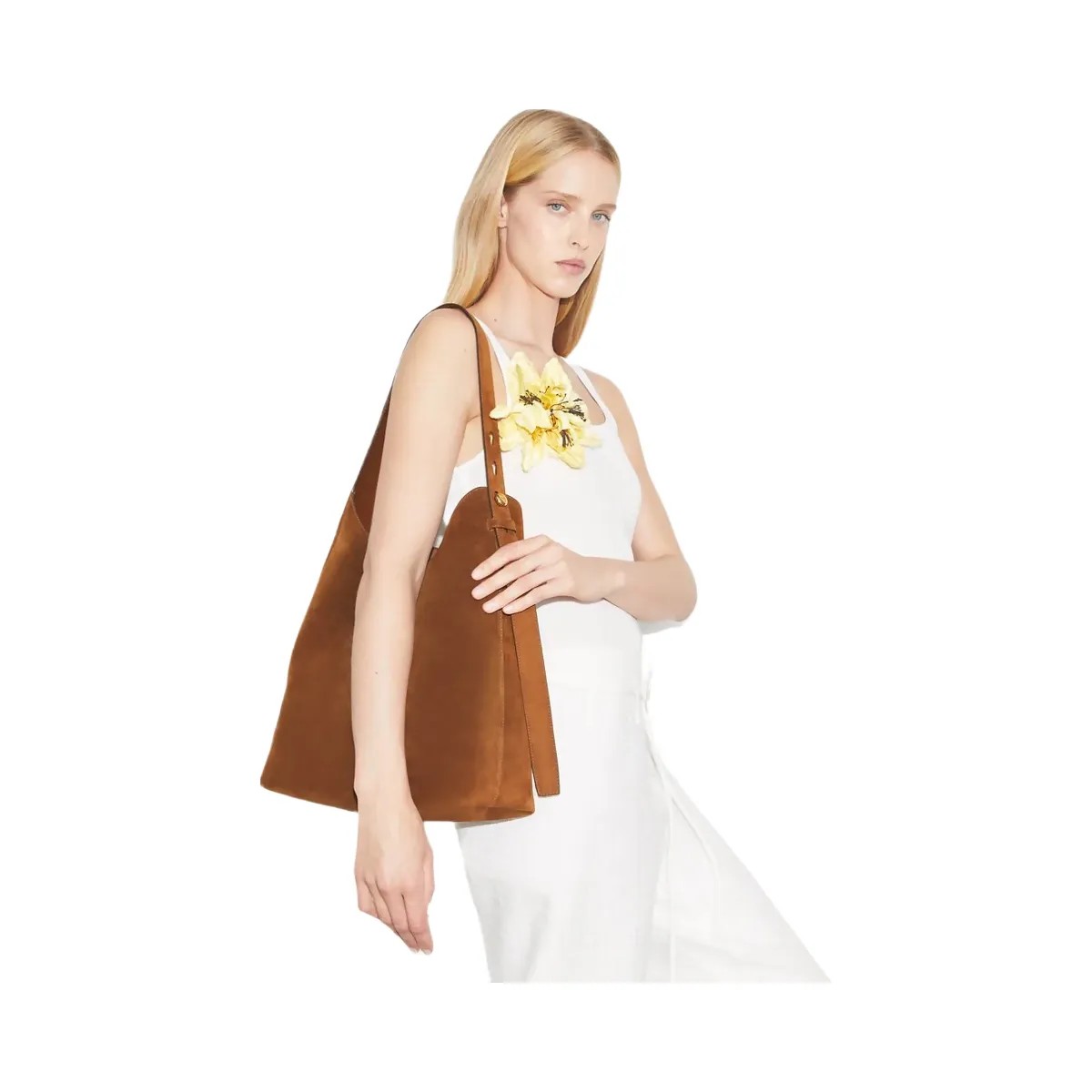 Tory Burch Romy Suede Hobo Bag Caramel - HypeFly India View 3