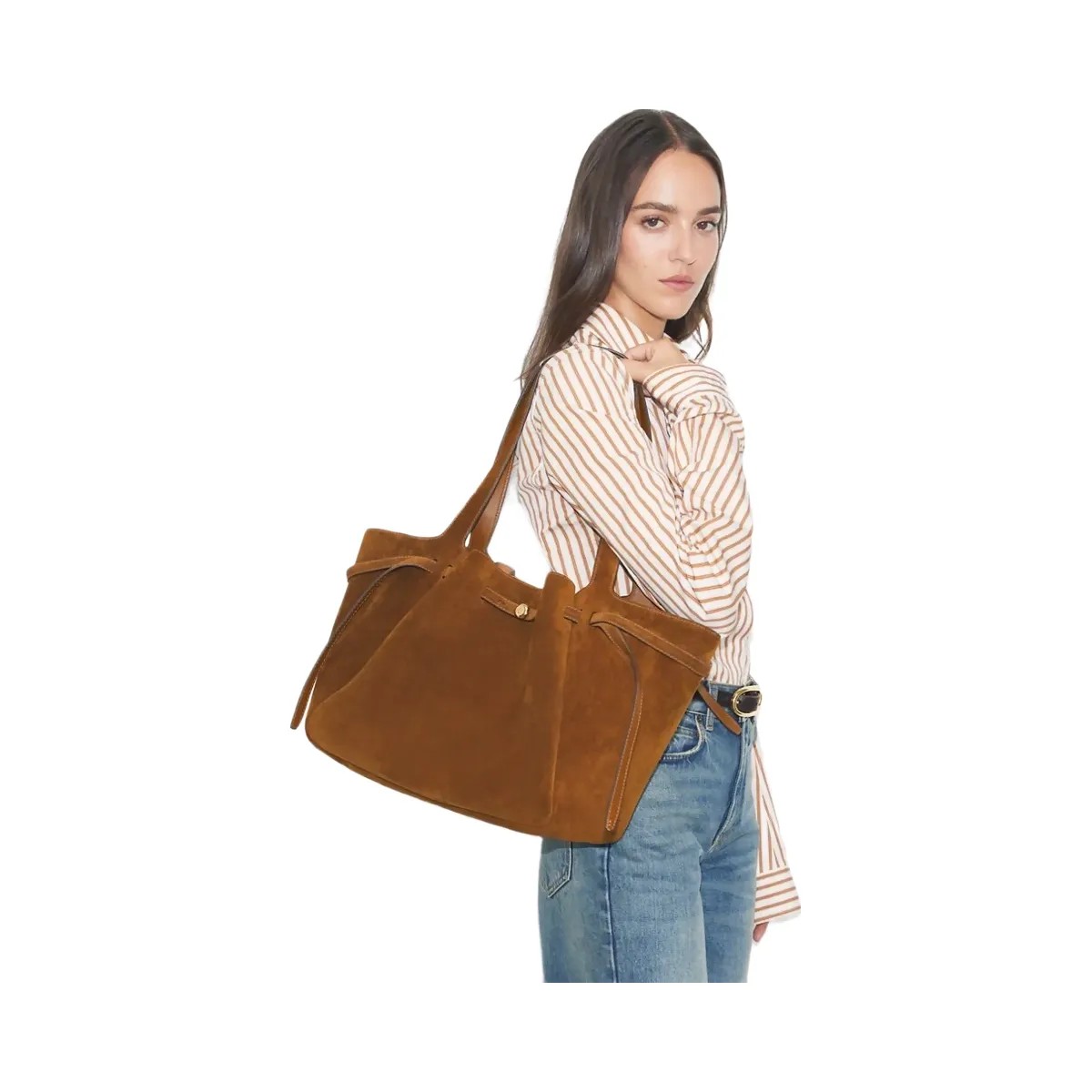Tory Burch Romy Suede Tote Caramel - HypeFly India View 2