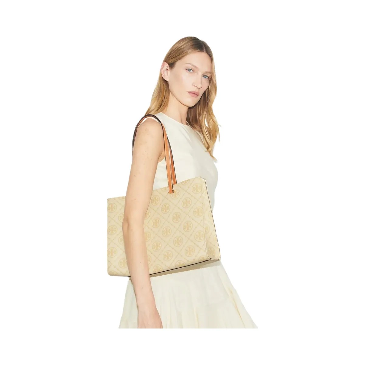 Tory Burch T Monogram Pebbled Tote Biscotti - HypeFly India View 2