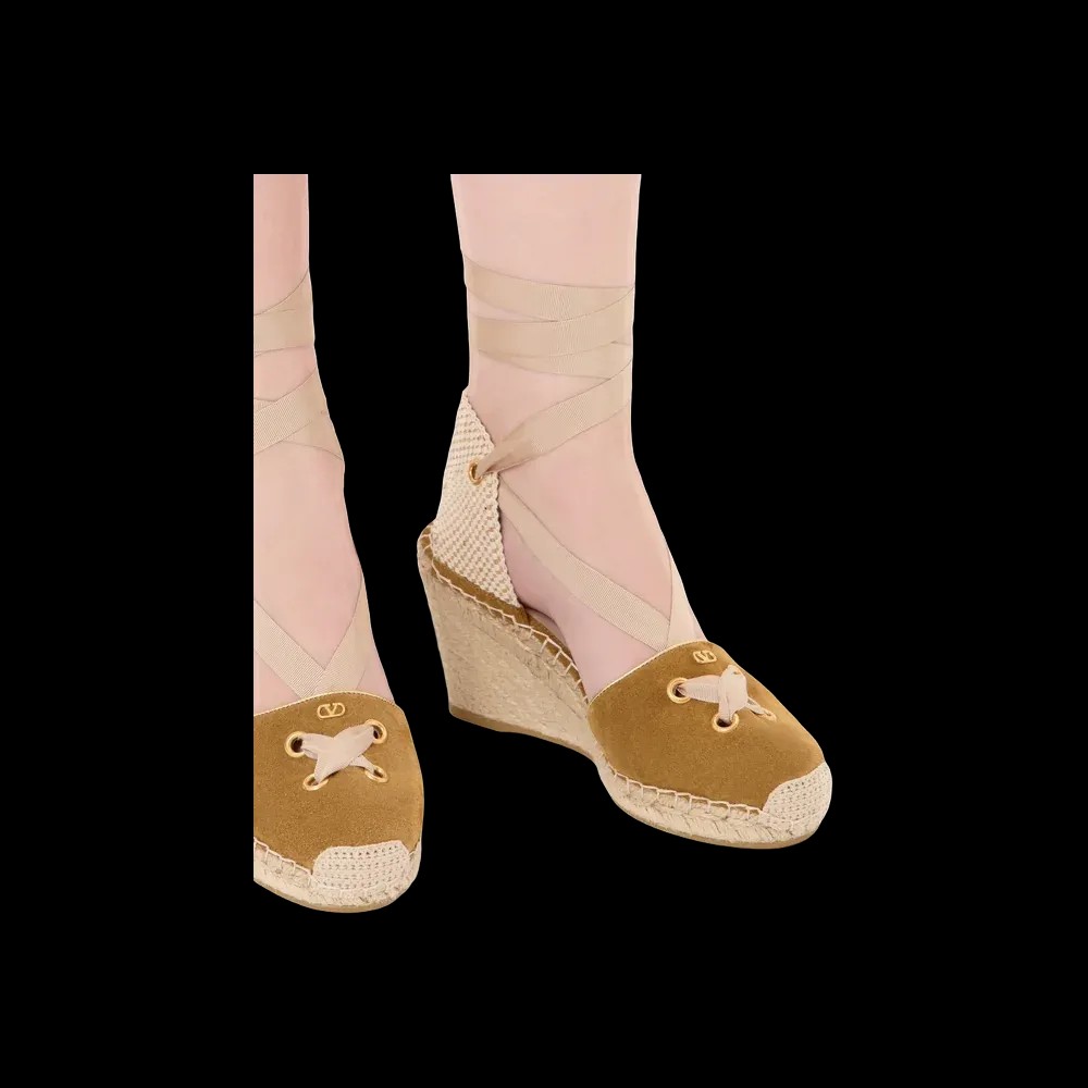 Valentino Resort Wedge In Split Leather 75mm Havana Beige - HypeFly India View 4