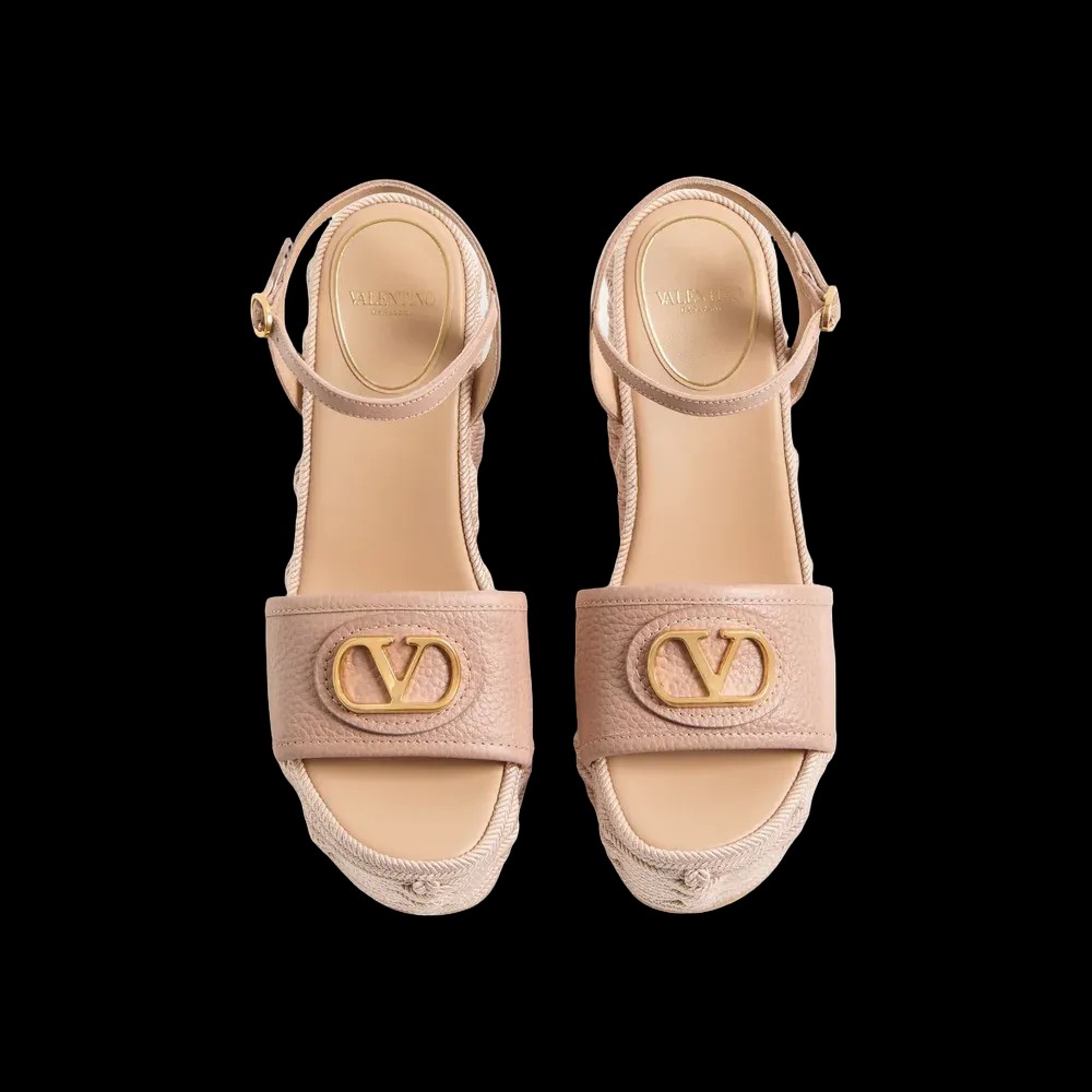 Valentino VLogo Signature Wedge Sandal In Grainy Calfskin 120mm Rose Cannelle - HypeFly India View 2