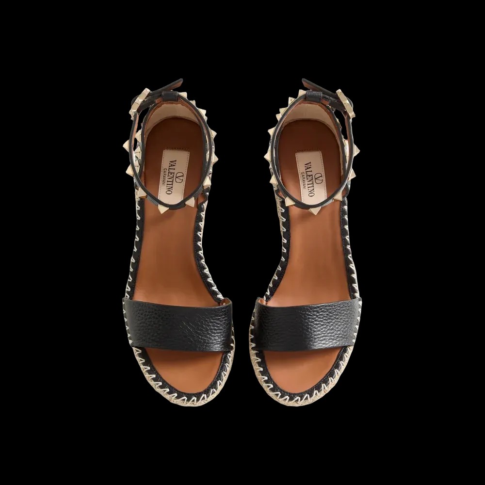 Valentino Double Rockstud Grainy Calfskin Wedge Sandal 105mm Black - HypeFly India View 2