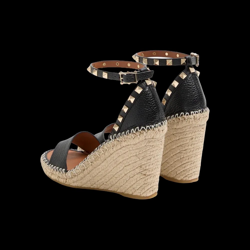 Valentino Double Rockstud Grainy Calfskin Wedge Sandal 105mm Black - HypeFly India View 5