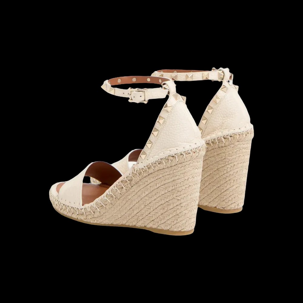 Valentino Double Rockstud Grainy Calfskin Wedge Sandal 105mm Ivory - HypeFly India View 4