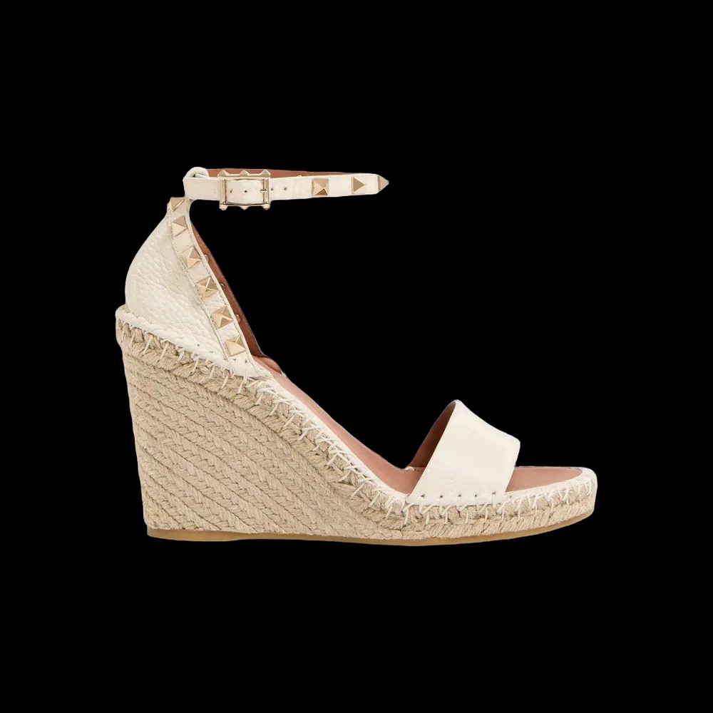 Valentino Double Rockstud Grainy Calfskin Wedge Sandal 105mm Ivory - HypeFly India View 1