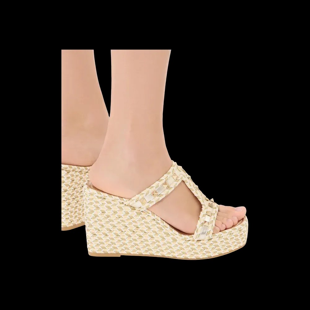 Valentino Rockstud Laminated Nappa Wedge Sandal 90mm Natural - HypeFly India View 3