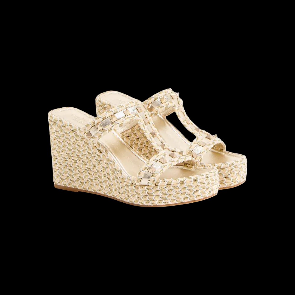 Valentino Rockstud Laminated Nappa Wedge Sandal 90mm Natural - HypeFly India View 5