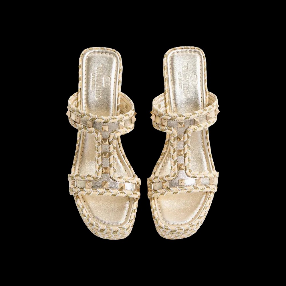 Valentino Rockstud Laminated Nappa Wedge Sandal 90mm Natural - HypeFly India View 2