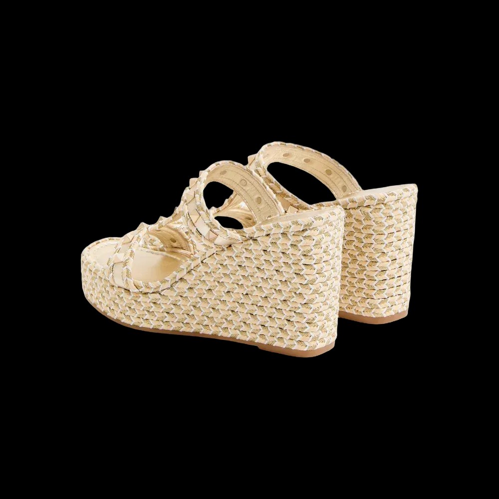 Valentino Rockstud Laminated Nappa Wedge Sandal 90mm Natural - HypeFly India View 4