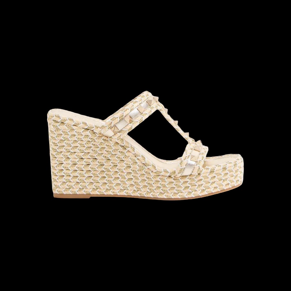 Valentino Rockstud Laminated Nappa Wedge Sandal 90mm Natural - HypeFly India View 1