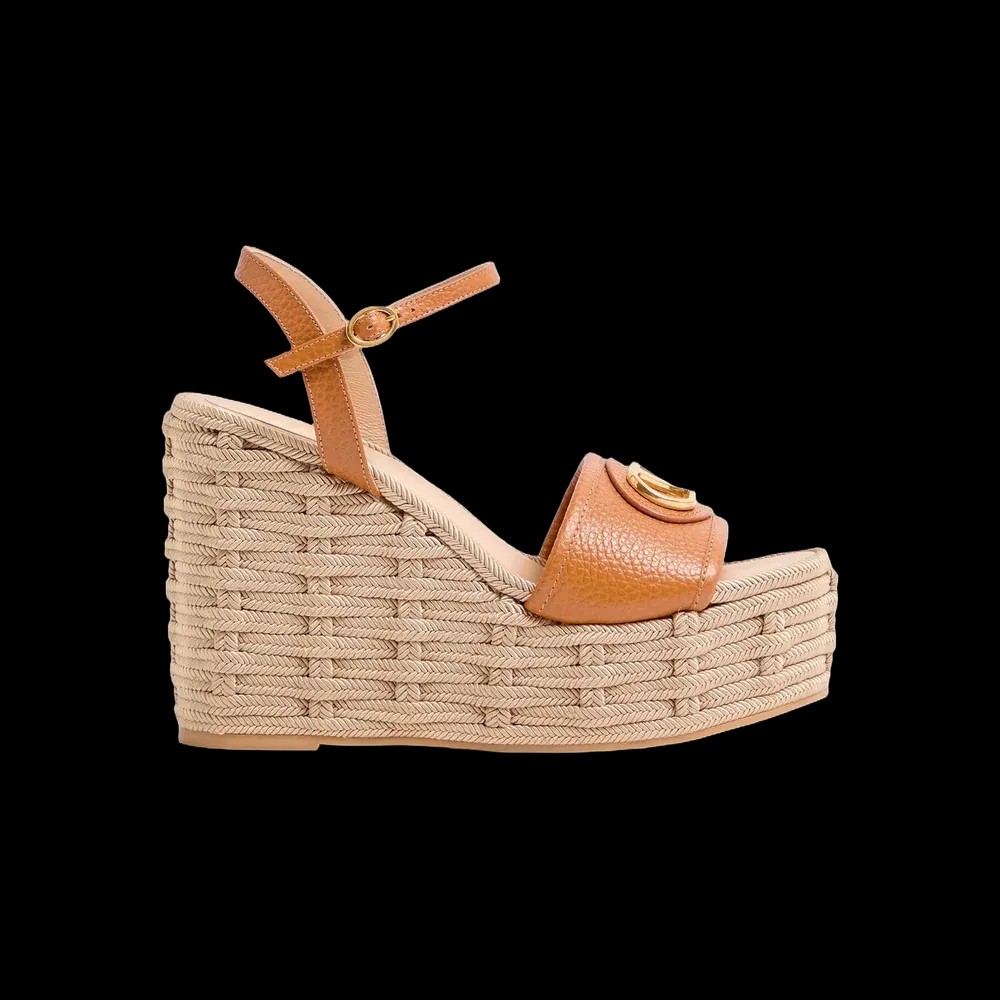 Valentino VLogo Signature Wedge Sandal In Grainy Calfskin 120mm Almond - HypeFly India View 1