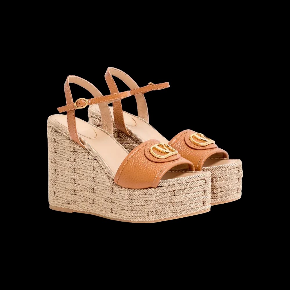 Valentino VLogo Signature Wedge Sandal In Grainy Calfskin 120mm Almond - HypeFly India View 3