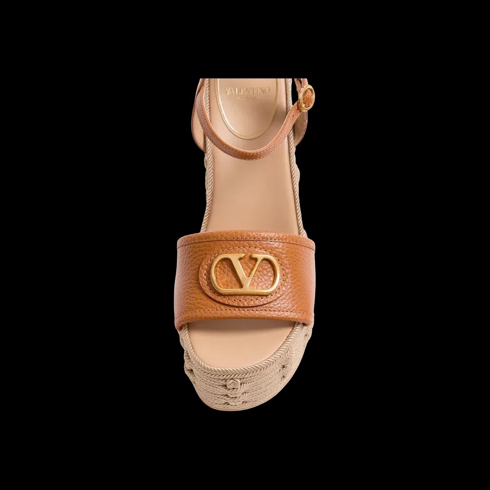 Valentino VLogo Signature Wedge Sandal In Grainy Calfskin 120mm Almond - HypeFly India View 2