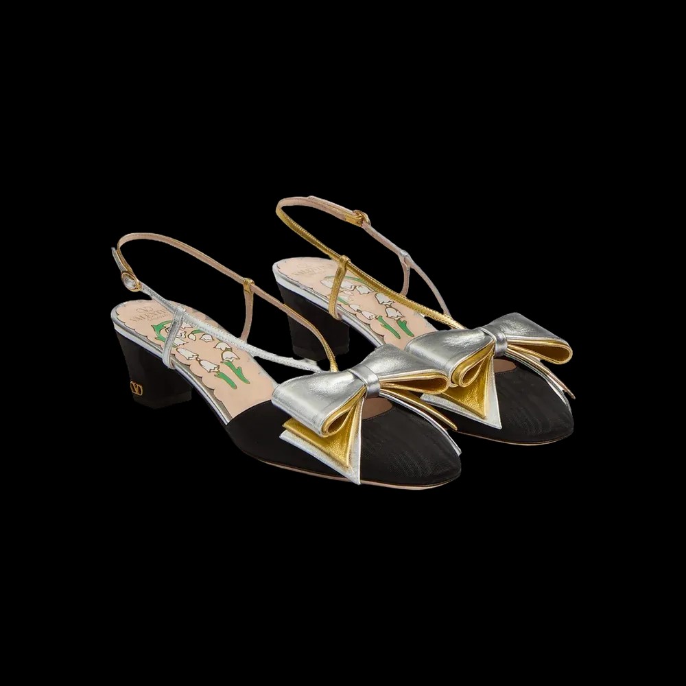 Valentino Bowow Slingback Pumps In Moirè Fabric 45mm Silver - HypeFly India View 3