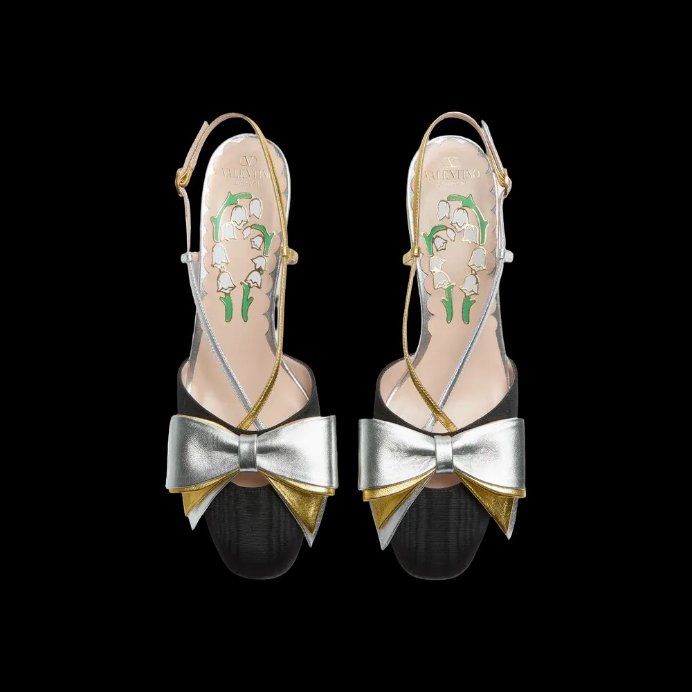 Valentino Bowow Slingback Pumps In Moirè Fabric 45mm Silver - HypeFly India View 2