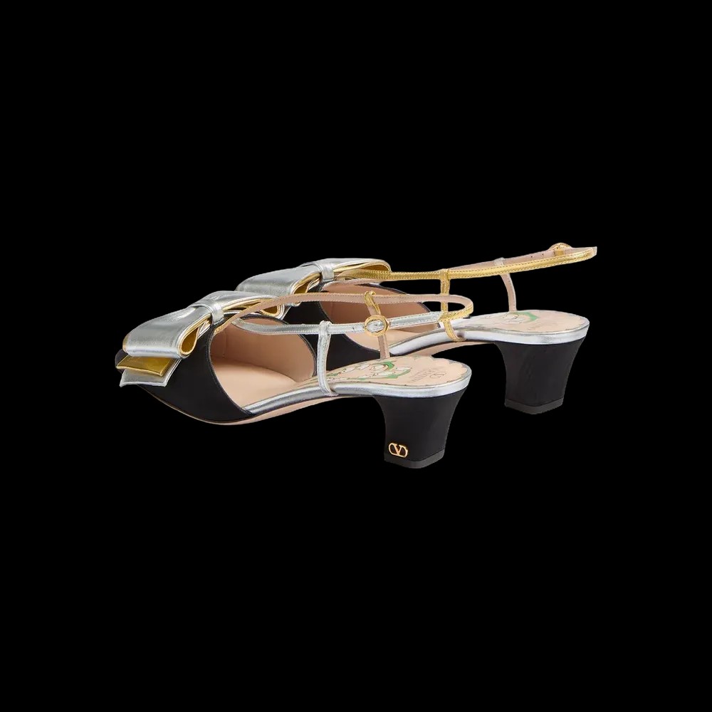 Valentino Bowow Slingback Pumps In Moirè Fabric 45mm Silver - HypeFly India View 5