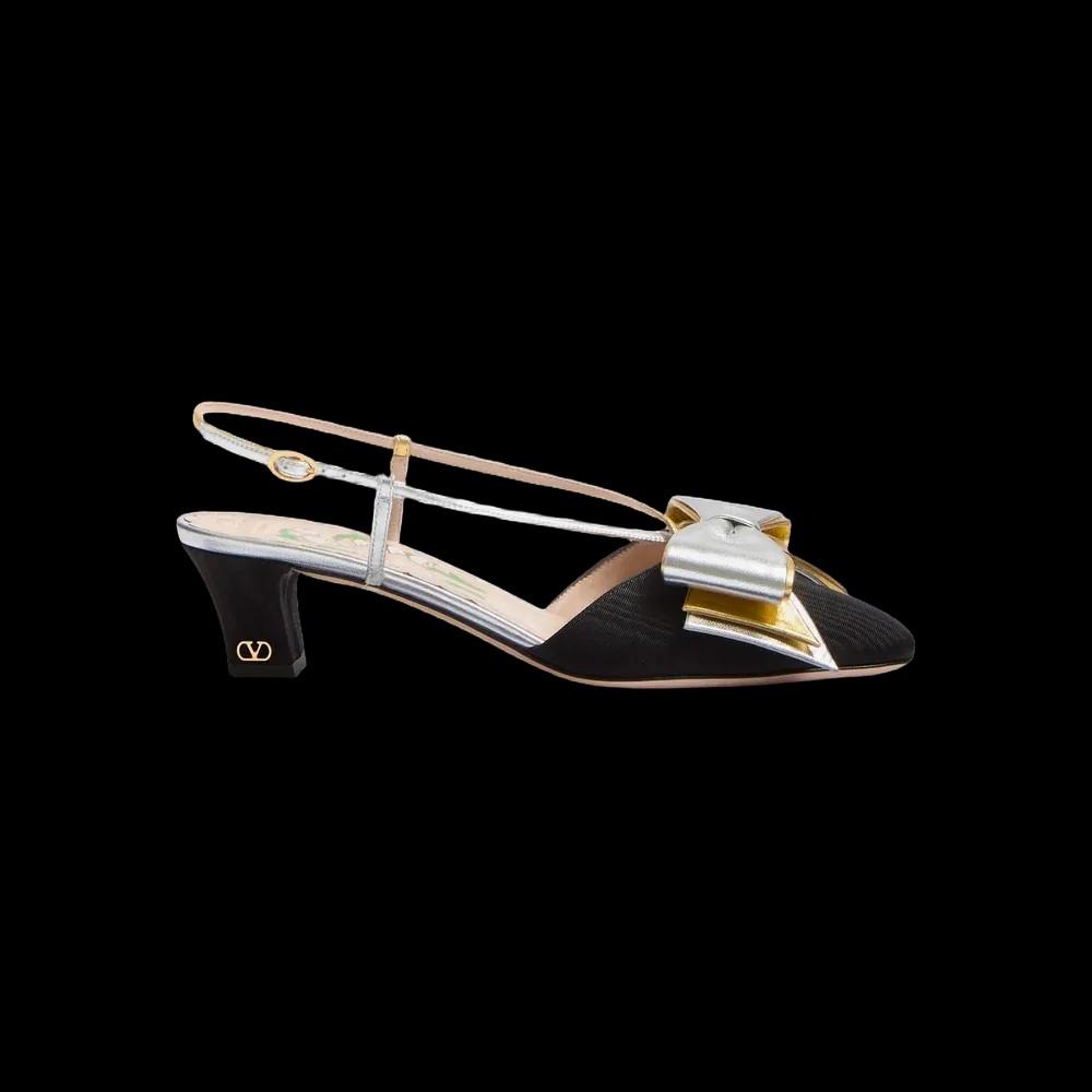 Valentino Bowow Slingback Pumps In Moirè Fabric 45mm Silver - HypeFly India View 1